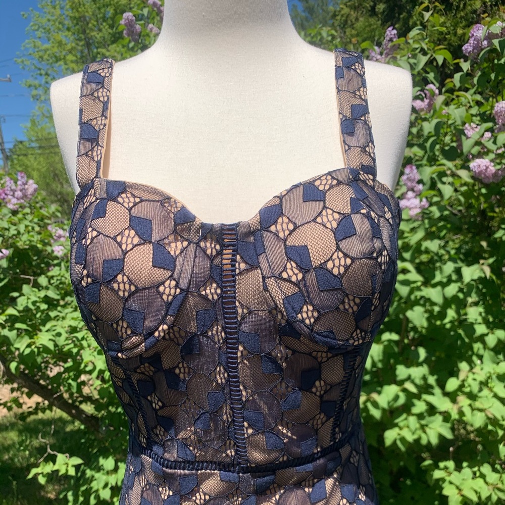 NWT- Navy Blue Lace Mermaid Hem Bustier Dress